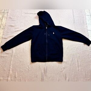 Polo Ralph Lauren Hoodie Double Knit Full Zip Sweater Black White Pony Men Sz S